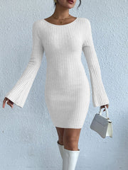 Backless Round Neck Long Sleeve Sweater Dress