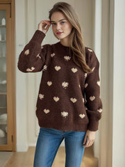 Heart Round Neck Long Sleeve Sweater - Trendsi