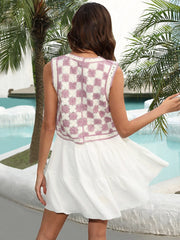 Checkered Open Front Sleeveless Cove Up - Trendsi