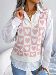 Heart V-Neck Sweater Vest - Trendsi