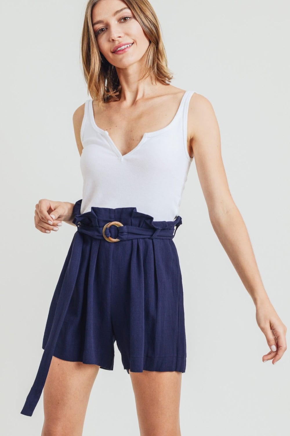 Cotton Bleu by Nu Label Buckle Belt Cotton Linen Shorts - Trendsi