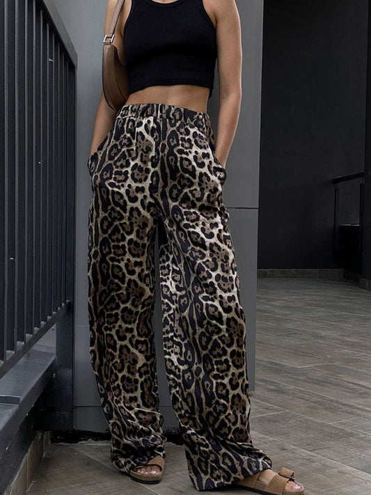 Leopard High Waist Wide Leg Pants - Trendsi