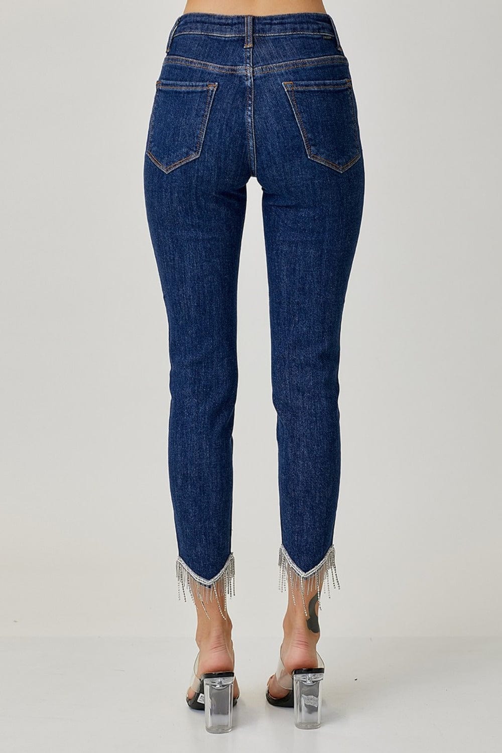 RISEN Full Size Embellished Mid Rise Crop Skinny Jeans - Trendsi