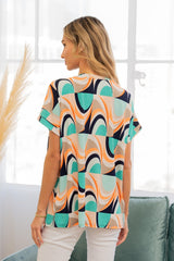 Sew In Love Wrinkle-Free Geometric Short Sleeve Shirt Trendsi