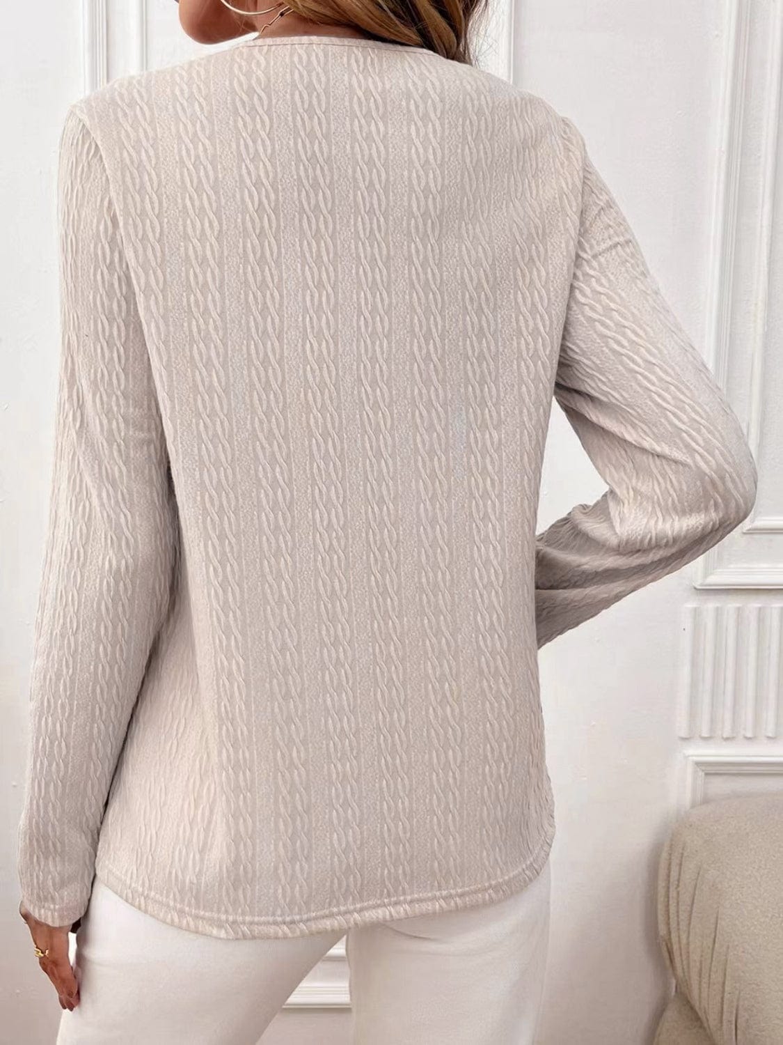 Lace Detail V-Neck Long Sleeve T-Shirt - Trendsi