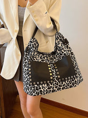 Leopard Polyester Shoulder Bag with Zippers - Trendsi