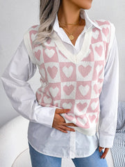 Heart V-Neck Sweater Vest - Trendsi