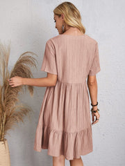 Full Size V-Neck Short Sleeve Dress - Trendsi