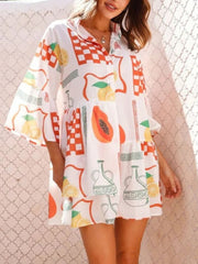 Printed Three-Quarter Sleeve Mini Dress - Trendsi