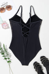 Embroidered V-Neck One-Piece Swimwear Trendsi