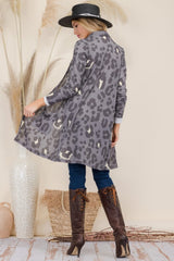 Celeste Full Size Leopard Open Front Contrast Cardigan - Trendsi