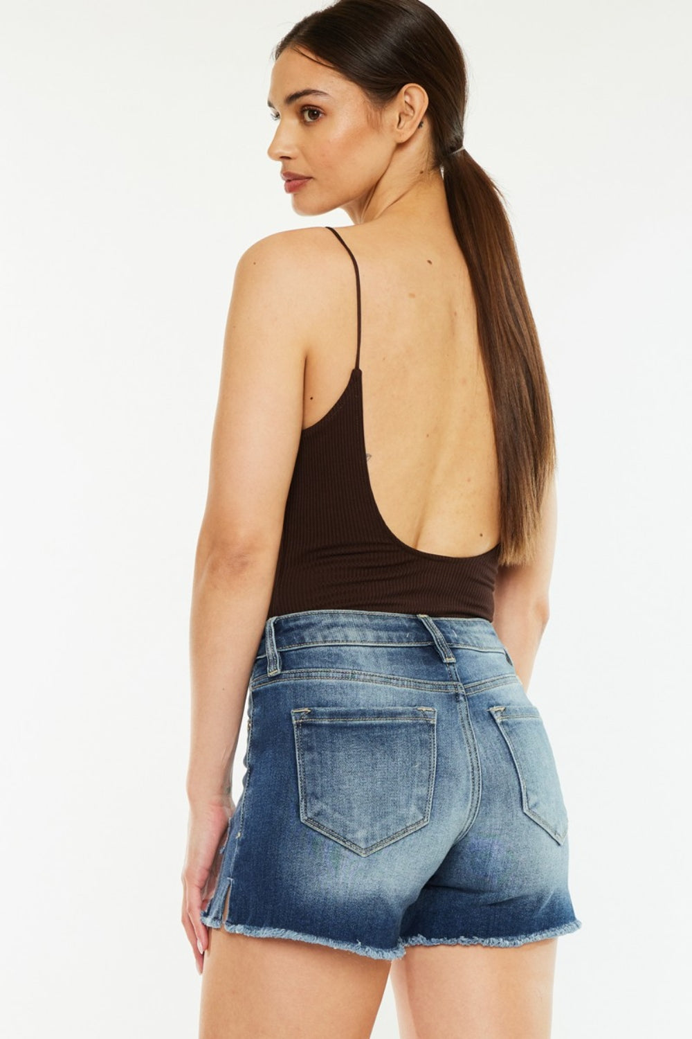 Kancan High Waist Raw Hem Denim Shorts - Flyclothing LLC