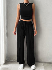 Mock Neck Sleeveless Top and Drawstring Pants Set Trendsi