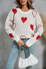 Angel Wings Contrast Heart Round Neck Long Sleeve Sweater - Trendsi