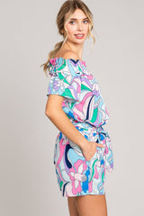 Cotton Bleu by Nu Label Abstracted Print Tie Front Shorts - Trendsi