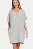 Zenana V-Neck Tee Dress with Pockets