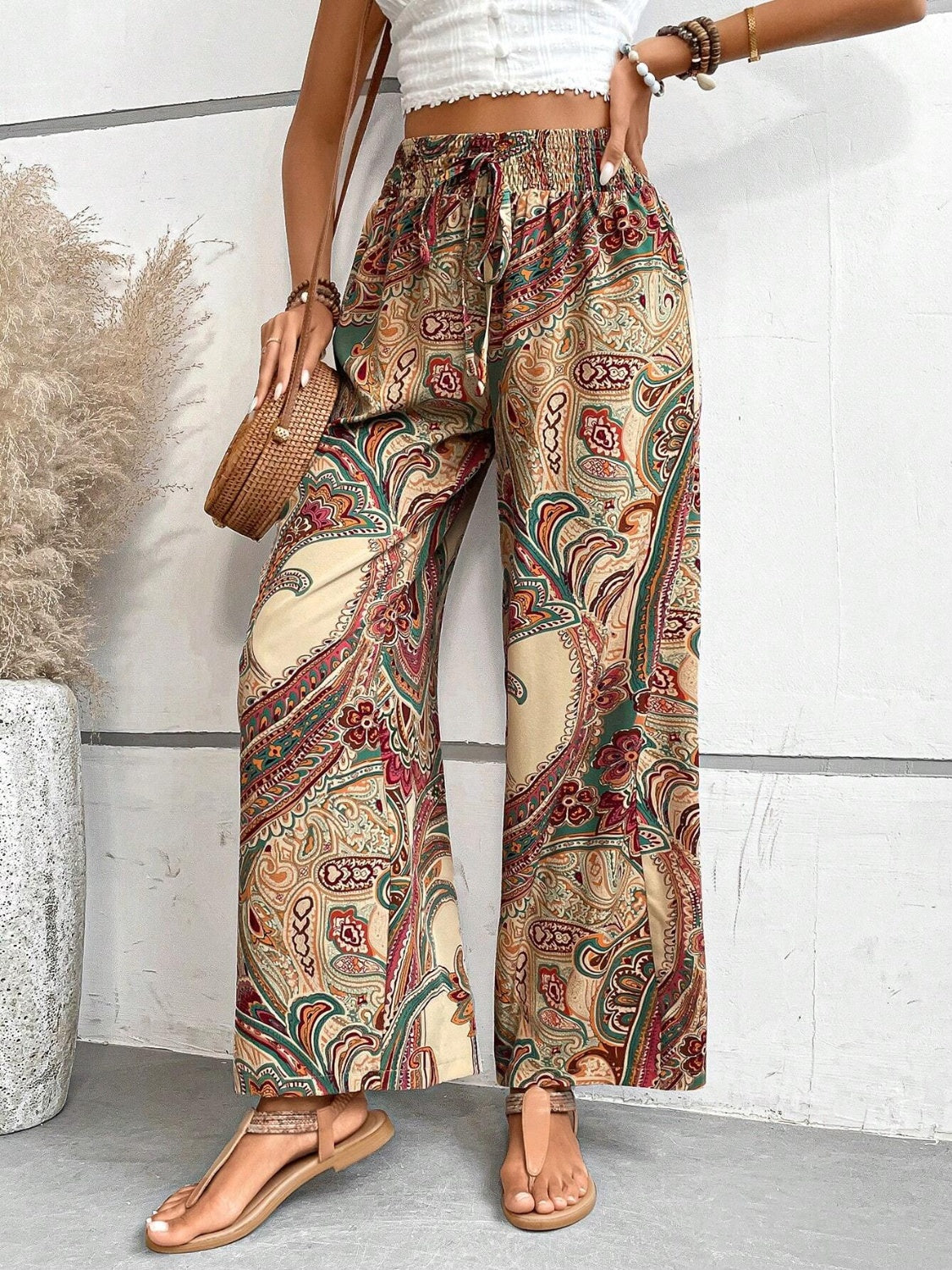 Printed Wide Leg Pants Trendsi