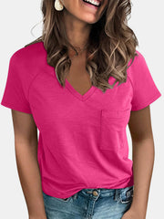 Pocketed V-Neck Short Sleeve T-Shirt Trendsi