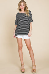 BOMBOM Striped Round Neck T-Shirt - Trendsi