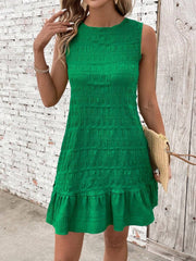 Textured Tied Round Neck Sleeveless Dress - Trendsi