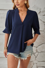 Notched Half Sleeve Blouse Trendsi