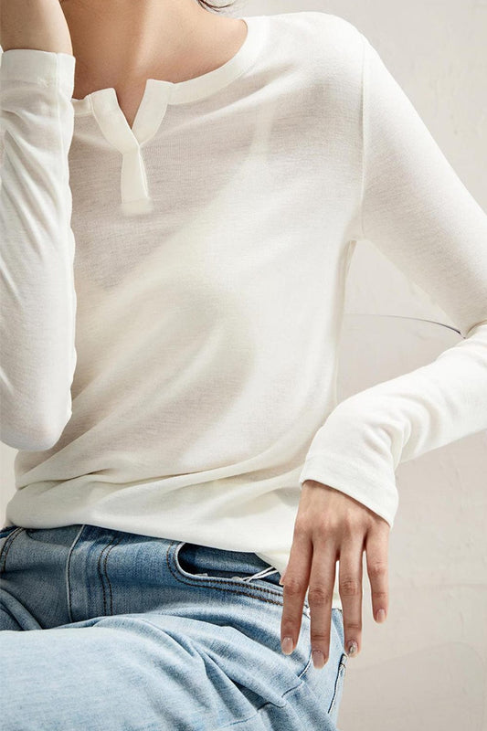 Basic Bae Notched Long Sleeve T-Shirt - Trendsi