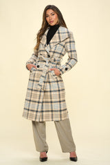 Coalition LA Double-Breasted Plaid Coat with Belt - Trendsi