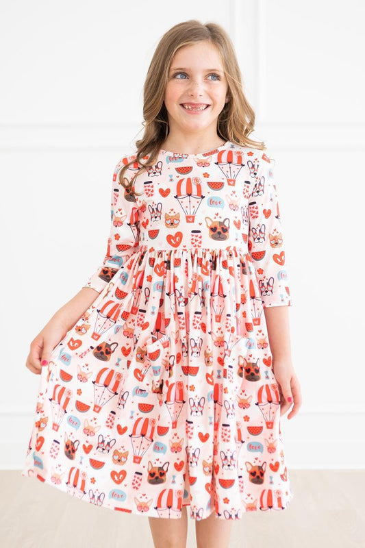 Puppy Love 3/4 Sleeve Pocket Twirl Dress - Mila & Rose ®