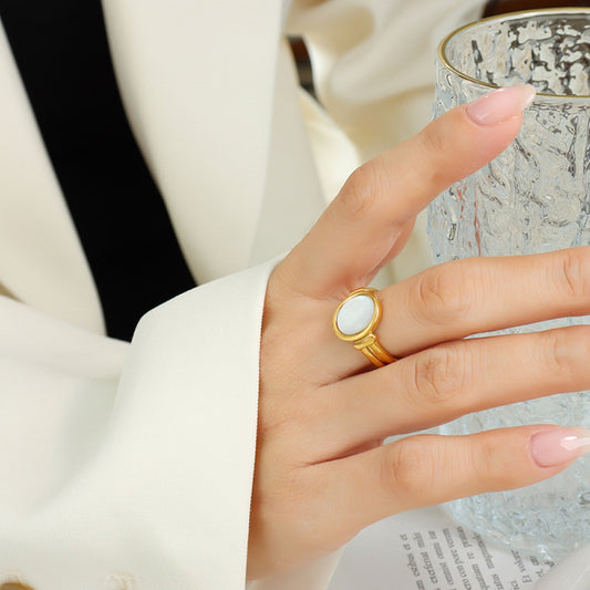 Titanium Steel White Sea Shell Ring - Flyclothing LLC