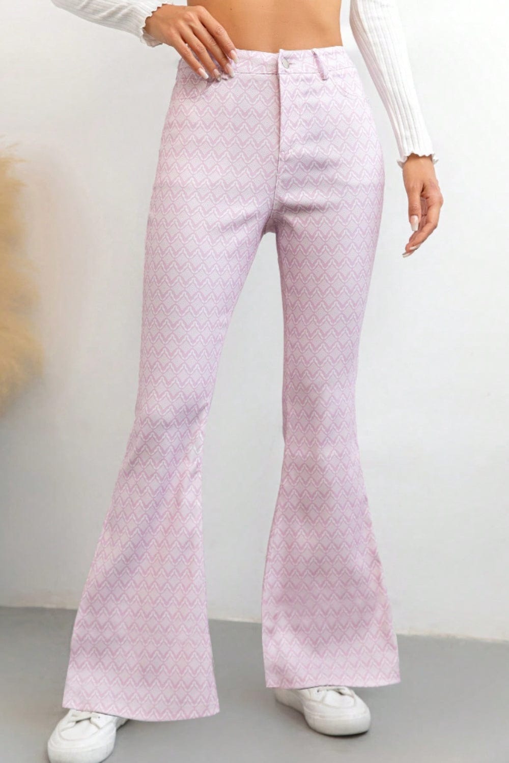 Printed High Waist Flare Pants with Pockets - Trendsi