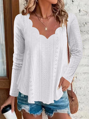 Eyelet Long Sleeve Blouse - Trendsi