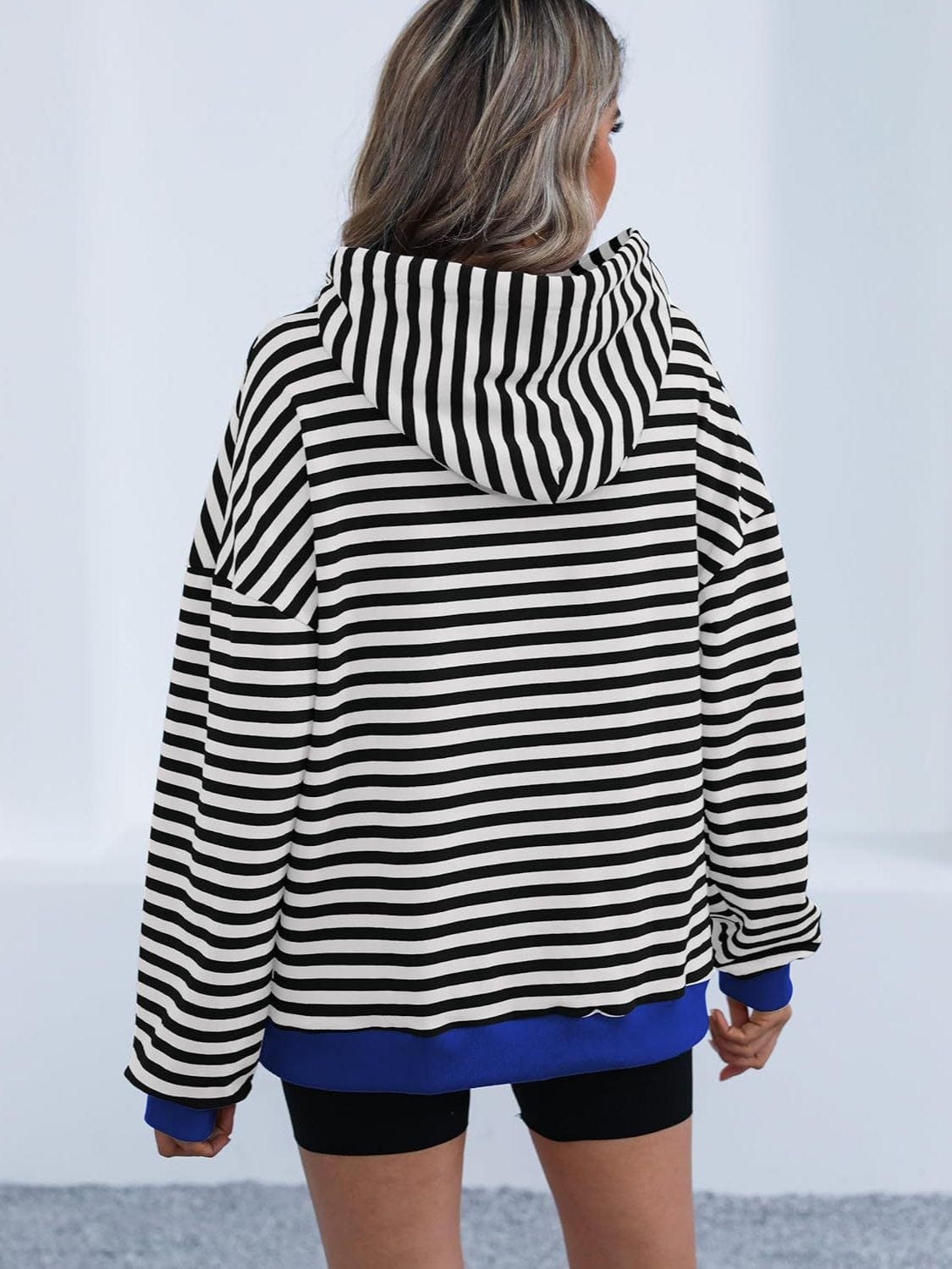 Drawstring Striped Long Sleeve Hoodie - Trendsi