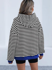 Drawstring Striped Long Sleeve Hoodie - Trendsi