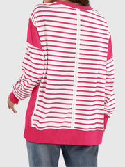 Slit Exposed Seam Striped Long Sleeve Sweatshirt