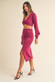 MABLE Front Twisted Knit Top and Midi Skirt Set - Trendsi