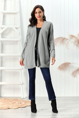 Cable-Knit Open Front Long Sleeve Cardigan - Trendsi