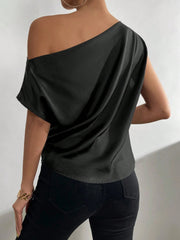 Ruched Single Shoulder Blouse - Flyclothing LLC