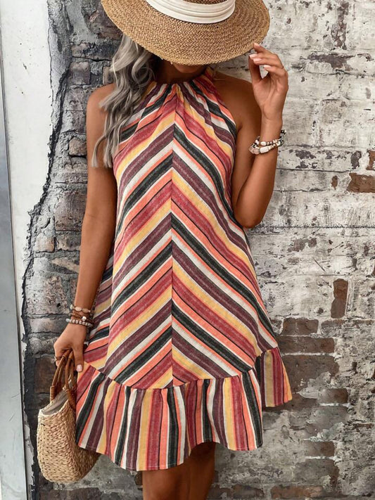 Striped Grecian Neck Dress Trendsi