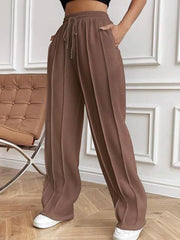 Drawstring Wide Leg Pants with Pockets