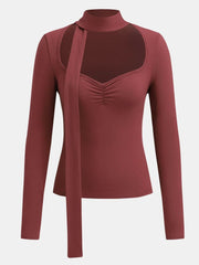 Ruched Sweetheart Neck Long Sleeve T-Shirt - Trendsi