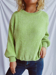 Round Neck Dropped Shoulder Long Sleeve Sweater - Trendsi