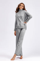 Basic Bae High- Low Turtleneck Long Sleeve Top and Pants Sweater Set - Trendsi