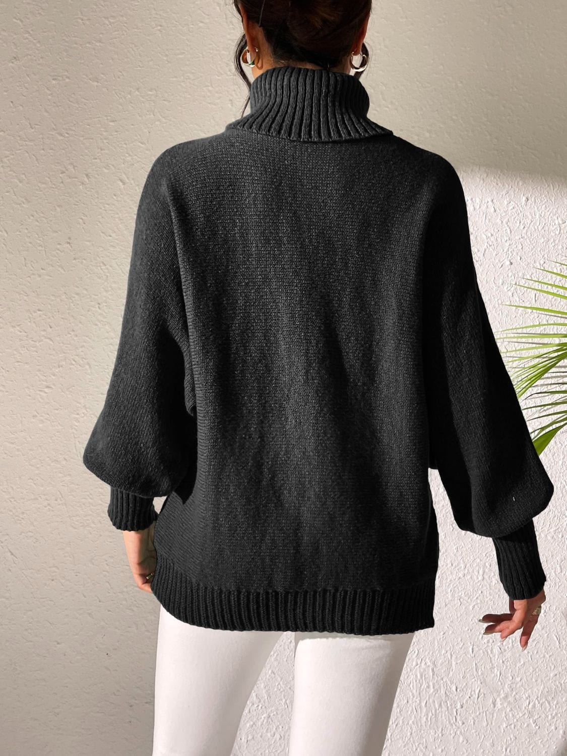 Heart Turtleneck Long Sleeve Sweater - Trendsi