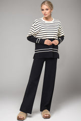 Basic Bae Striped Round Neck Long Sleeve Top and Pants Sweater Set - Trendsi