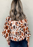 Printed Tie Neck Three-Quarter Sleeve Blouse