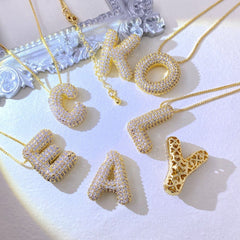 Gold-Plated Inlaid Zircon Letter Necklace - Trendsi