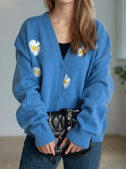 Daisy Button Up V-Neck Cardigan - Trendsi