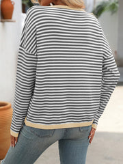 Mandy Striped Round Neck Long Sleeve Sweater - Trendsi