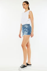 Kancan Full Size High Rise Raw Hem Denim Shorts Trendsi