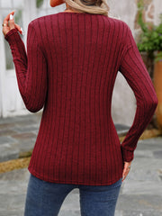 Decorative Button Round Neck Long Sleeve T-Shirt